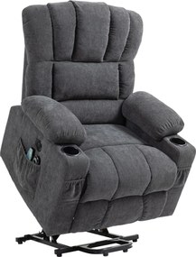 HOMCOM Elektryczny Fotel Powstańczy z Masowaniem i Podgrzewaniem, Złączami USB, Uchwytami na Kubki, Ciemnoszary
