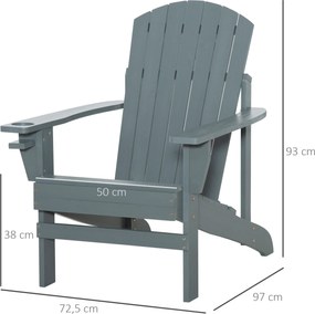 Outsunny krzesło ogrodowe Adirondack z uchwytem na kubek leżak ogrodowy krzesło balkonowe lite drewno kolor ciemnoszary 97 x 72,5 x 93 cm