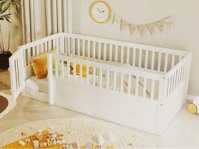 Łóżko dziecięce 90 x 200 cm - rama łóżka drewniana - z barierkami bezpieczeństwa - z drzwiami - biały (stelaż lamelowy nie jest wliczony)