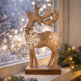 4Home Dekoracja z drewna mango Snowflake Deer, 33 cm
