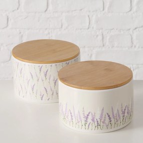 Pojemnik ceramiczny LAVANDER z bambusową pokrywą, Ø 16 cm