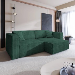 Masseno Narożnik NERIO z funkcją spania i pojemnikiem na pościel Narozniki L, Rozkładana sofa - Butelkowa zieleń, POSO 14