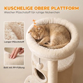 PawHut Drapak z 2-poziomową kryjówką, słupami sizalowymi, platformą, matą sizalową i pomponem, dla kotów do 5 kg | Aosom PL