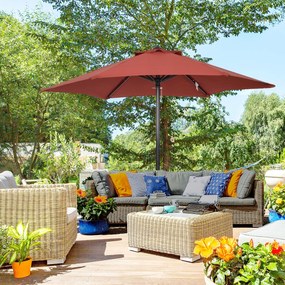 Outsunny Parasol Ø196 cm z funkcją kąta, sześciokątny parasol balkonowy dla plaży balkonu ogrodu, Bordowy