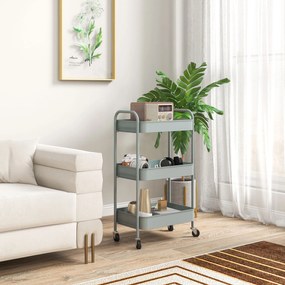 HOMCOM Wielofunkcyjny Wózek Kuchenny, Wózek Pomocniczy, 3 Półki, 4 Kółka, 45 cm x 30,6 cm x 79 cm, Jasnoniebieski