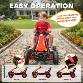 AIYAPLAY Gokart na pedały dla dzieci, regulowane siedzenie, opony EVA, hamulec, sprzęgło, 3-8 lat, Czerwony