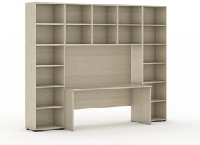 Biblioteka INTEGRO z wbudowanym biurkiem, 2950 x 700/400 x 2300 mm, dąb naturalny