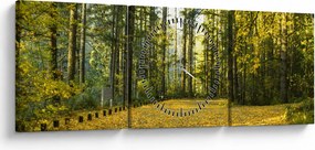 Obraz - las jesienią (z zegarem) (90x30 cm)