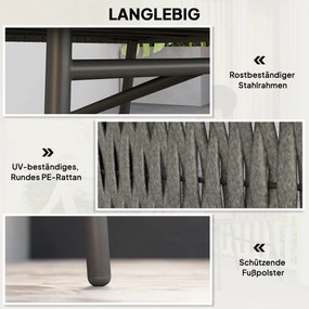 Outsunny 3-częściowy Zestaw Mebli Ogrodowych, 2 Krzesła, 1 Stół, Zestaw Bistro, Sztuczny Rattan, Rama Stalowa, Stół Metalowy, 4 Poduszki, Szary