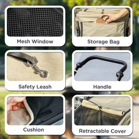 PawHut Wózek dla psów, lekki i składany, z pralną poduszką i oknami z siatek, Khaki