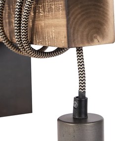 Industrialna lampa ścienna czarna z drewnem - Gallow