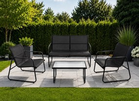 Zestaw mebli ogrodowych Calvero - sofa 2-osobowa, 2 fotele i stolik, kolor czarny