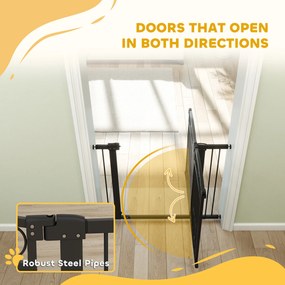 PawHut Bramka dla zwierząt regulowana 76-104 cm z drzwiczkami dla kota do schodów i drzwi czarna | Aosom PL