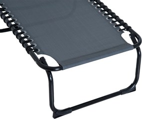 Outsunny Leżak Składany Ogrodowy Ciemnoszary Stal i Tkanina Siatkowa 4 Stopnie Regulacji Oparcia 197x58x76cm | Aosom PL