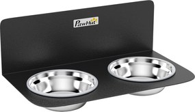 PawHut Miska dla psa regulowana wysokość ścienna z 2 x 800 ml miskami 42 x 23,5 x 14 cm Czarny | Aosom PL