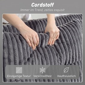 HOMCOM Sofa-łóżko 2-osobowa, pokrycie ze sztruksu, przekształcalna w sofę rozkładaną, 2 poduszki, kieszenie boczne, 157 x 190 cm, ciemnoszara | Aosom PL