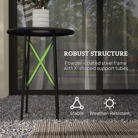 Stolik Ogrodowy Outsunny, Okrągły Stolik na Taras z Wzorem Kwiatowym, Stal, Stolik Bistro Do Wewnątrz i Na Zewnątrz, Czarny