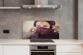 Panel nad Blat Kuchenny Kobieta w Fioletowej Tkaninie