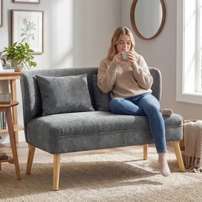 HOMCOM 2-osobowa sofa, mała sofa z chenille, oparcie skrzydłowe, grube siedzisko, nogi z drewna kauczukowego, szara | Aosom PL