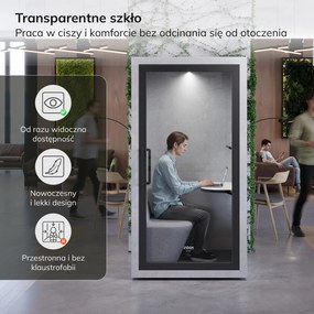 Jednoosobowa kabina akustyczna do biura Inbox, 110x90x210 cm