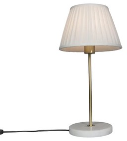 Lampa stołowa Retro mosiądz klosz plisowany kremowy 25cm - Kaso Retro Oswietlenie wewnetrzne