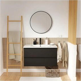 Pojedyncza szafka pod umywalkę 80 cm, wykończenie dębowe, z baterią i lustrem SORRENTO