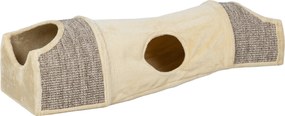 PawHut Tunel dla Kotów z 3 Otworami, Pluszowy, z Sisalowym Linem do Drapania, 107x38x29 cm, Beżowy/Szary