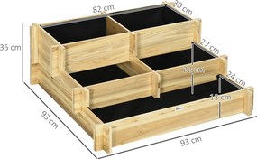 Outsunny Wysokie Łóżko Ogrodowe 3-Stopniowy Kwietnik Drewniany z Podszewką Naturalne 93x93x35cm na Balkon | Aosom PL