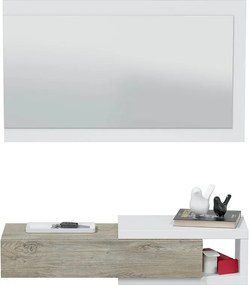 Wisząca konsola z 1 szufladą i 1 lustrem L95 cm - NOON Biały Mat