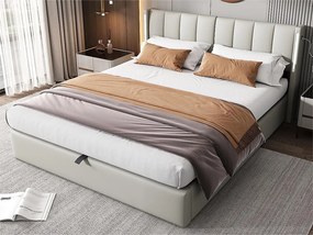 Łóżko z tapicerowanym zagłówkiem z ekoskóry - 180x200cm - z portem USB i LED - zagłówek z regulowanym kątem - Szary