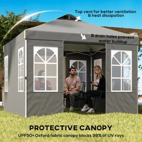 Outsunny Pawilon 3x3m Wodoodporny Stabilny Zimoodporny Pop-up Składany Pawilon, Jednoprzyciskowy Montaż, UV 50+ Ciemnoszary | Aosom PL