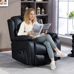 HOMCOM Fotel masujący, funkcja ogrzewania i leżenia, ekoskóra, do 150 kg, 97x92x104cm, Czarny | Aosom PL