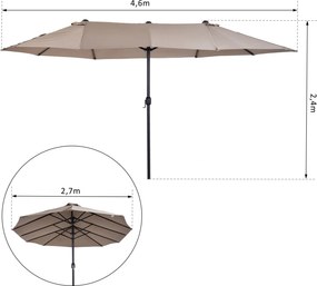 Outsunny Parasol Owalny Podwójny Ogrodowy z Korbką Jasnokawowy 460x270x240cm Idealny na Targ i Taras | Aosom PL