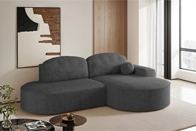 Narożnik z funkcją spania i pojemnikiem Modena Runden, tkanina Poso, Grafitowy, Prawy