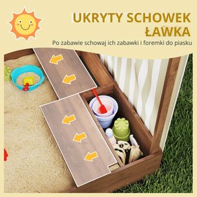 Piaskownica AIYAPLAY, drewniana skrzynia z baldachimem i siatkowymi drzwiami, ławki, ochraniacz podłogi, kolor brązowy