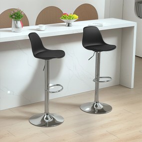 HOMCOM Zestaw 2 Stołków Barowych z Oparciem, Obrotowe, Regulowane na Wysokość, Nośność do 120 kg, 42 x 38 x 82-104 cm, Czarny