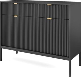 Komoda: 2 szuflady, 2 drzwi, czarna, czarna, 104 x 83 x 39 cm, złote uchwyty