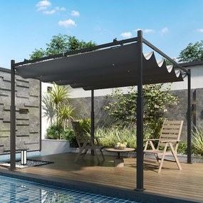 Outsunny Pergola ok. 3x3 m wolnostojące zadaszenie tarasu z rozsuwanym dachem, magnetyczna podkładka, słup 8 cm, odporne na UV | Aosom PL