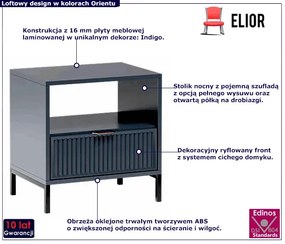 Szafka nocna z lamelami na froncie indigo - Indra 9X