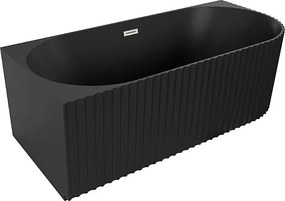 Mexen Gia wanna wolnostojąca narożna ryflowana lewa 170 x 80 cm, czarna mat, przelew nikiel szczotkowany - 52701708071L-97