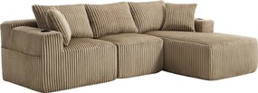 Narożnik z uchwytem na kubek - 3-osobowa sofa z pięcioma poduszkami i kieszeniami bocznymi - sztruks khaki