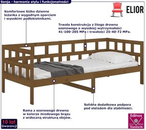 Drewniane łóżko dzienne miodowy brąz 80x200 Etos