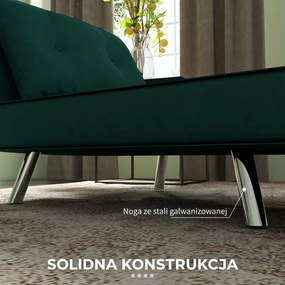 HOMCOM Sofa rozkładana z funkcją spania ciemnozielona wygodna kanapa jednoosobowa do salonu nowoczesna | Aosom PL