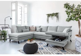 Jasnoszara rozkładana sofa w kształcie litery "U" Miuform Charming Charlie, lewostronna