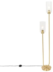 Lampa podłogowa art deco złota ze szkłem 2-punktowa - Laura
