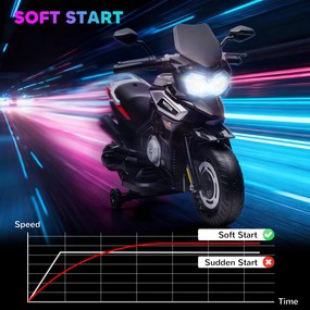 AIYAPLAY Elektryczny motocykl dla dzieci 18-36 miesięcy, pojazd do siadania, kółka pomocnicze, światła, muzyka, tworzywo sztuczne, stal, Schwarz