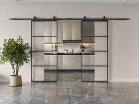 Drzwi przesuwne naścienne podwójne - aluminium i przezroczyste szkło hartowane - 2 x wys. 205 x szer. 93 cm - SINCA II