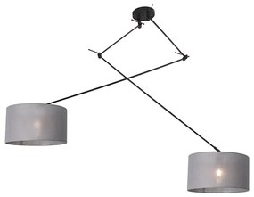 Lampa wisząca czarna z kloszem 35 cm szary regulowany 2-światła - Blitz Nowoczesny Oswietlenie wewnetrzne