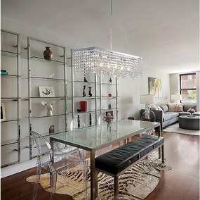 Lampa wisząca Penelope z mosiądzu i chromowanego żelaza, 6 świateł z kryształkami dł. 107 x 30 BL31-6-CR