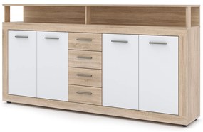 Komoda Czterodrzwiowa z Szufladami BLAGO 190 cm Dąb Sonoma/Biała Nowoczesna